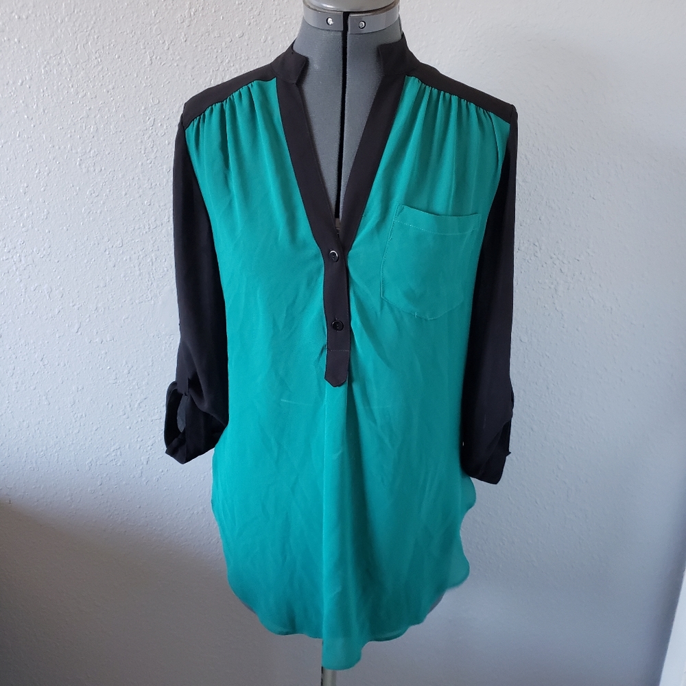 ☀️ 3 For $15 Teal and Black Women's Blouse